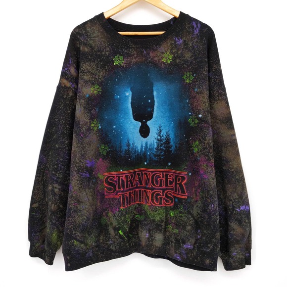 Stranger Things Upside Down Custom Painted Black Light Tie Dye Sweatshirt XXL